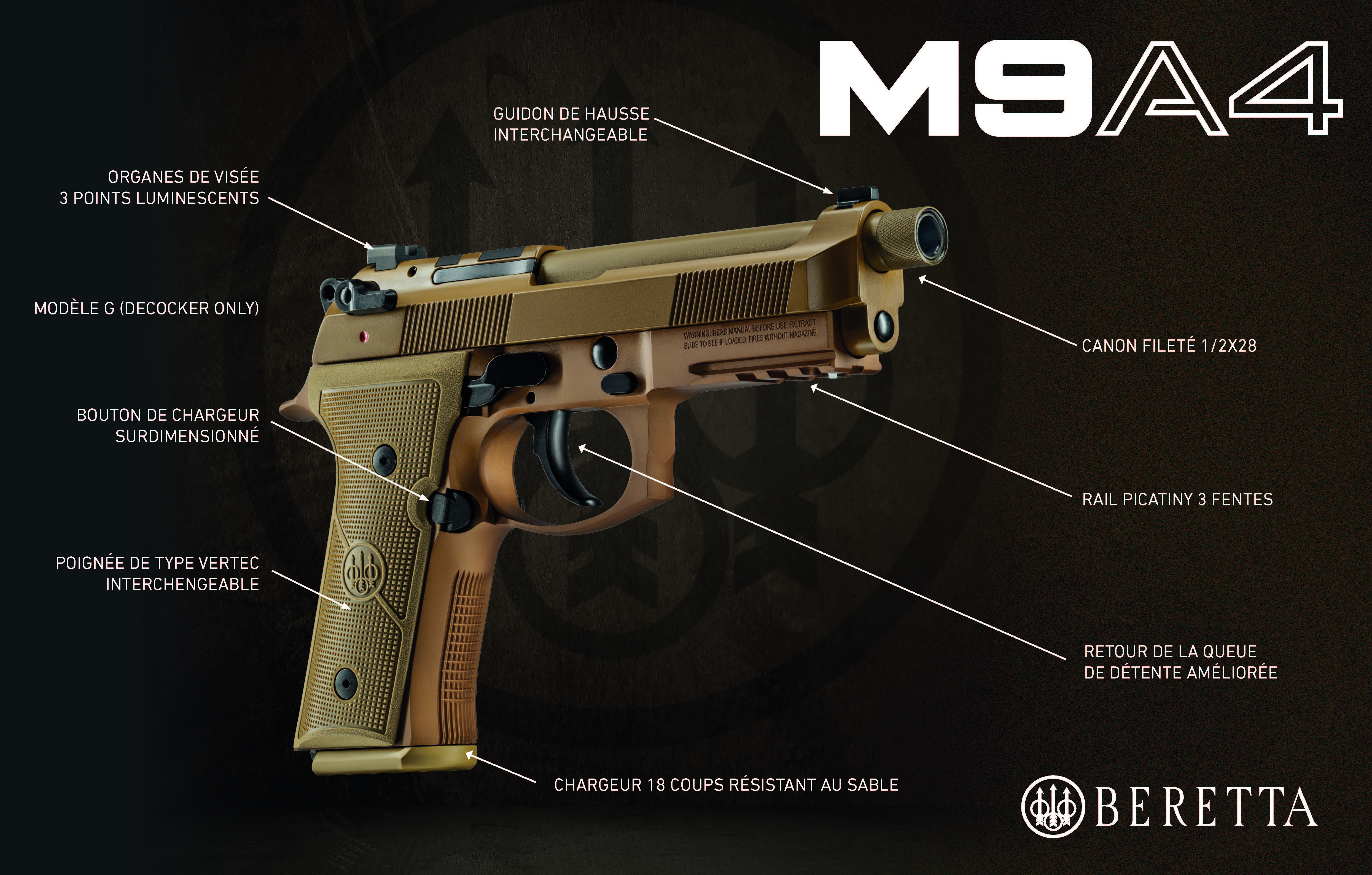 M9A4 pistolet Beretta pour professionnels et la défense et tireurs sportifs